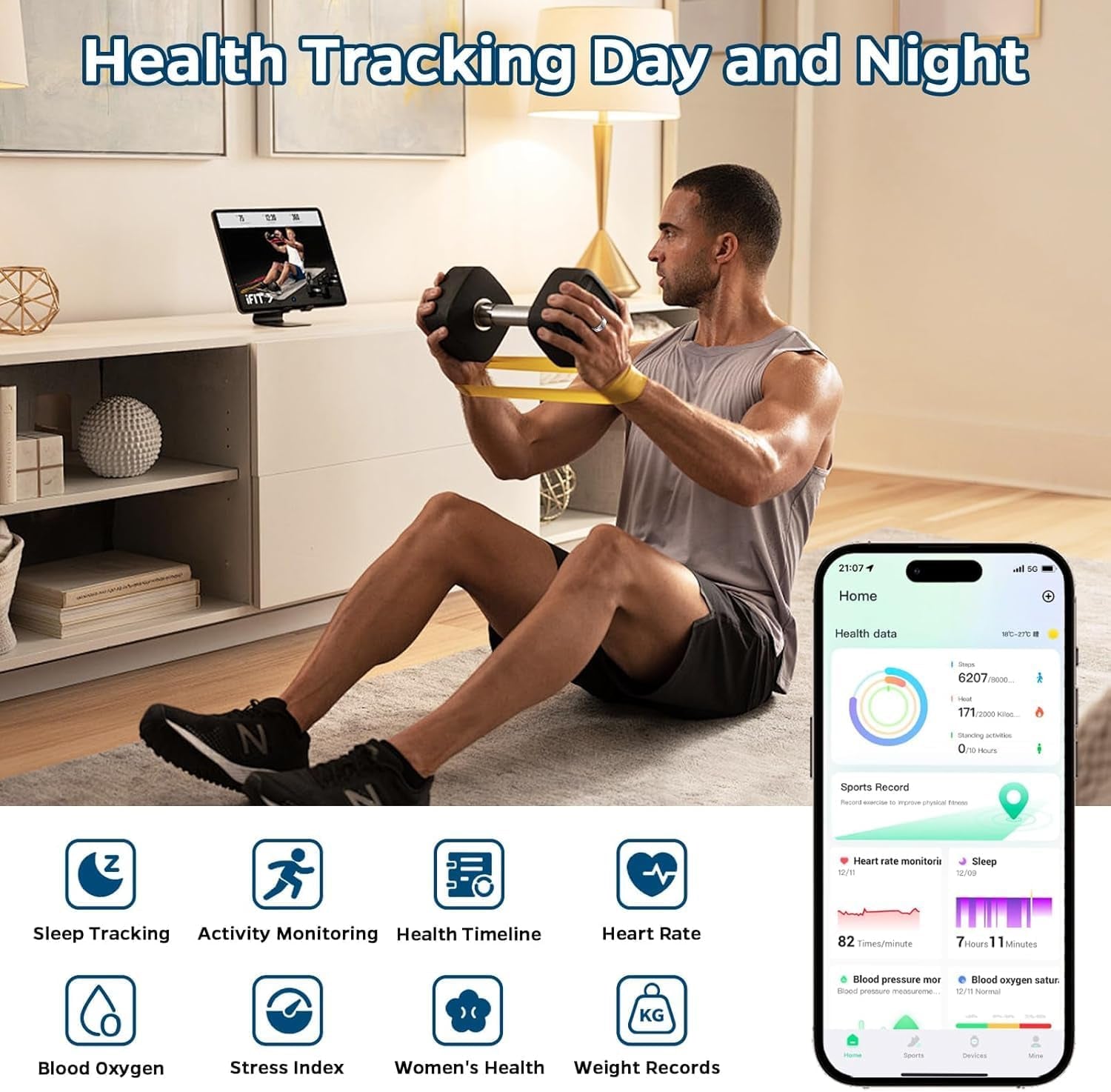 Revolutionary Sleep Tracker Ring - Waterproof Fitness Companion with Heart Rate Monitoring, Air Gesture Control, and 7-Day Battery Life for iOS and Android