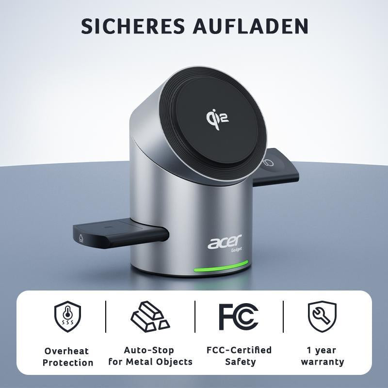 Acer Qi2 Wireless Charger SL-S2: The Ultimate 3-In-1 Fast Charging Station for iPhone 17, Apple Watch, and AirPods with Adjustable Design and Innovative Pop-Up Modules
