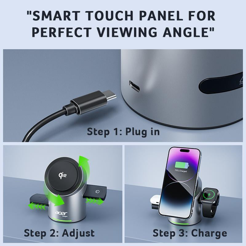 Acer Qi2 Wireless Charger SL-S2: The Ultimate 3-In-1 Fast Charging Station for iPhone 17, Apple Watch, and AirPods with Adjustable Design and Innovative Pop-Up Modules
