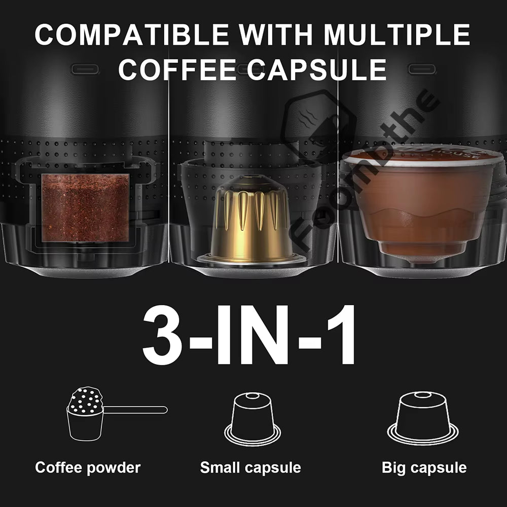 Experience Barista-Quality Coffee Anywhere with the Wireless Electric Portable Espresso Coffee Machine - Your 3-in-1 Coffee Maker for Home, Car, and Camping!