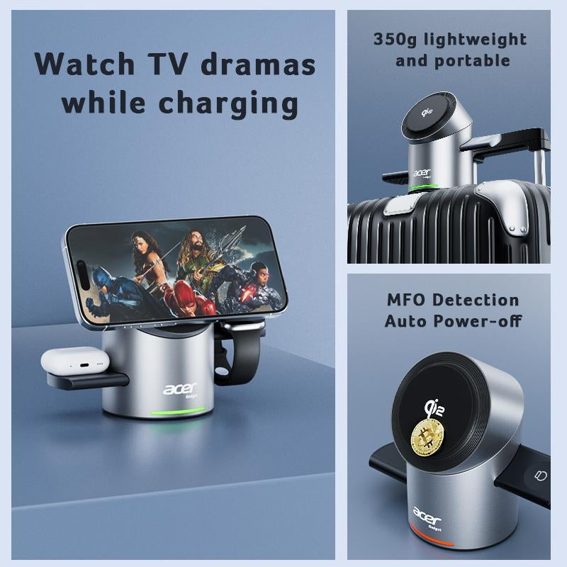 Acer Qi2 Wireless Charger SL-S2: The Ultimate 3-In-1 Fast Charging Station for iPhone 17, Apple Watch, and AirPods with Adjustable Design and Innovative Pop-Up Modules
